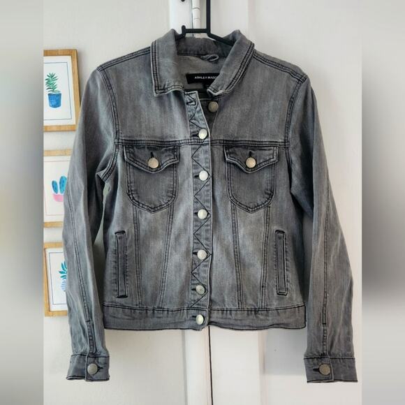 ASHLEY MASON | GREY DENIM MOTO JACKET Size small - Picture 1 of 10